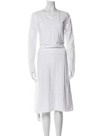 Pre-owned Merlette Scoop Neck Midi Length Dress In White