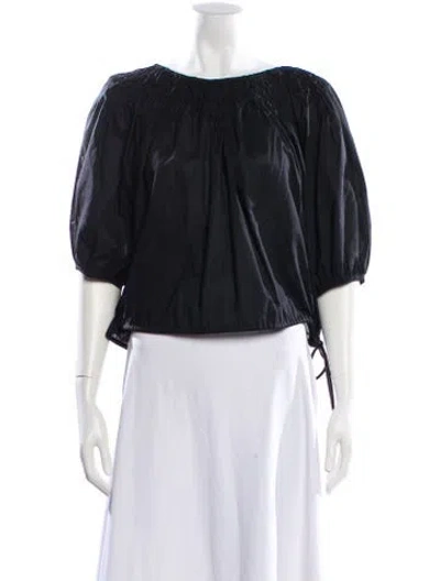 Pre-owned Merlette Scoop Neck Short Sleeve Blouse In Black