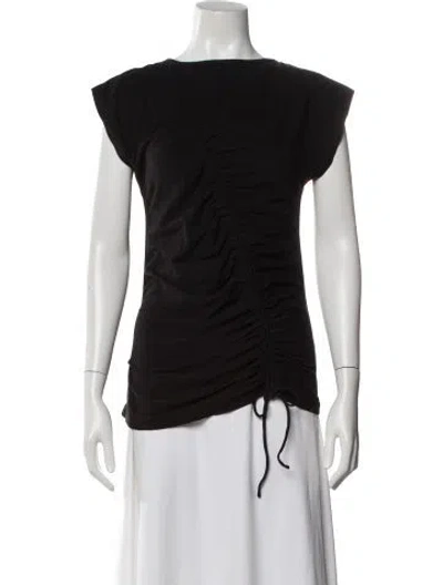 Pre-owned Merlette Scoop Neck Short Sleeve Blouse In Brown