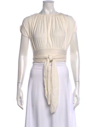 Pre-owned Merlette Scoop Neck Short Sleeve Blouse In Neutrals