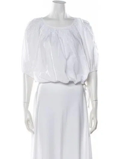 Pre-owned Merlette Scoop Neck Short Sleeve Blouse In White