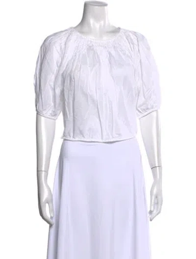 Pre-owned Merlette Scoop Neck Short Sleeve Blouse In White