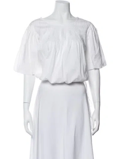 Pre-owned Merlette Scoop Neck Short Sleeve Blouse In White