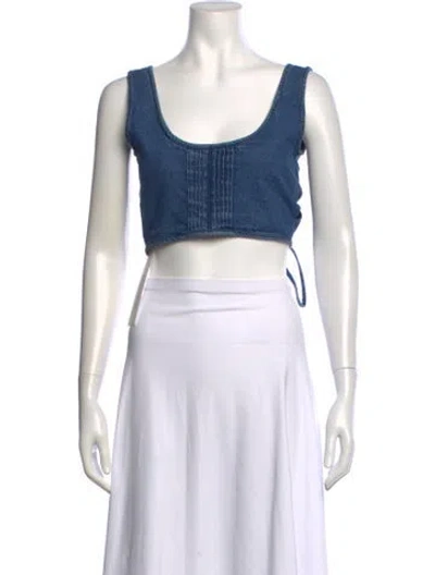Pre-owned Merlette Scoop Neck Sleeveless Crop Top In Blue/white