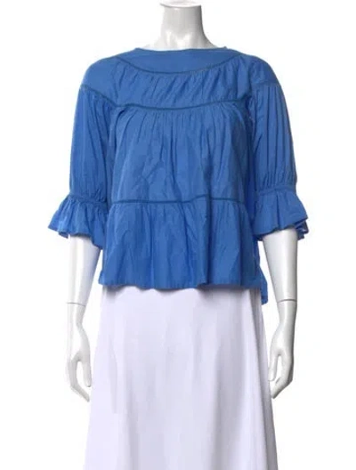 Pre-owned Merlette Scoop Neck Three-quarter Sleeve Blouse In Blue