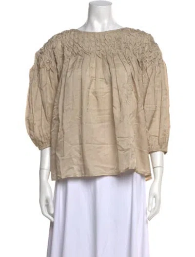 Pre-owned Merlette Scoop Neck Three-quarter Sleeve Blouse In Neutrals