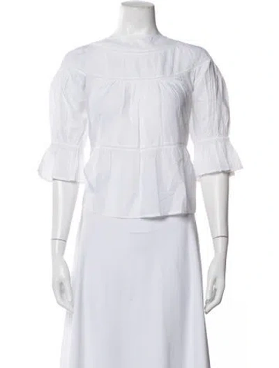 Pre-owned Merlette Scoop Neck Three-quarter Sleeve Blouse In White