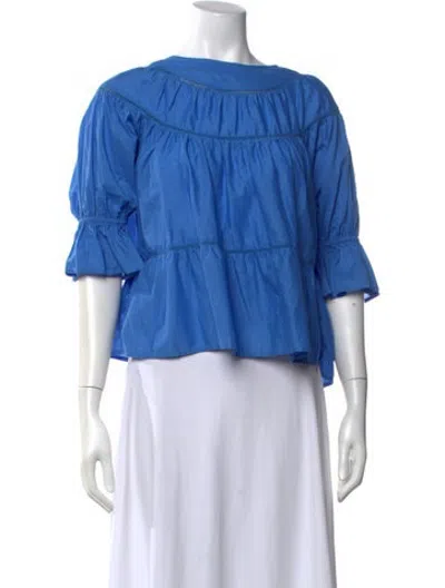 Pre-owned Merlette Scoop Neck Three-quarter Sleeve Top In Blue