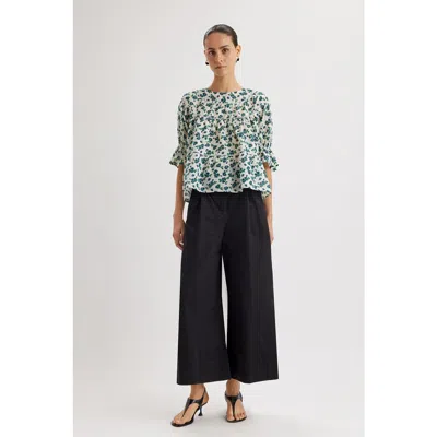 Merlette Sol Printed Top In Navy Green Floral Print
