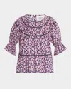Merlette Sol Ruched Floral-print Cotton Blouse In Sunset Rose Floral Print