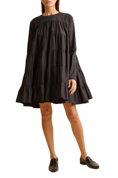 Merlette Soliman Long-sleeved Cotton-poplin Mini Dress In Black