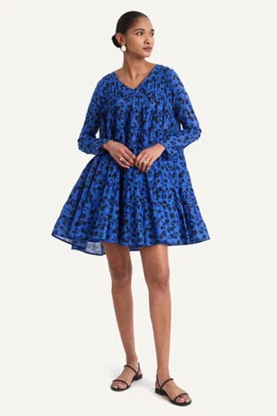 Merlette Solis Dress In Cobalt Ink Floral Print