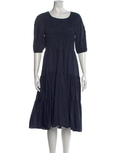 Pre-owned Merlette Square Neckline Midi Length Dress In Blue