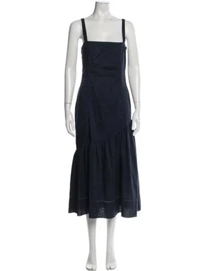 Pre-owned Merlette Square Neckline Midi Length Dress In Blue
