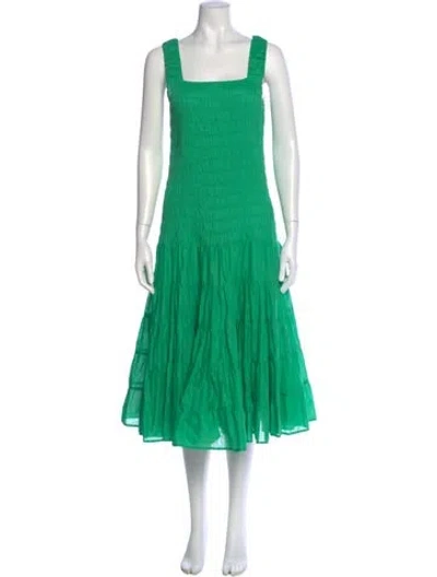 Pre-owned Merlette Square Neckline Midi Length Dress In Green