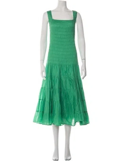 Pre-owned Merlette Square Neckline Midi Length Dress In Green