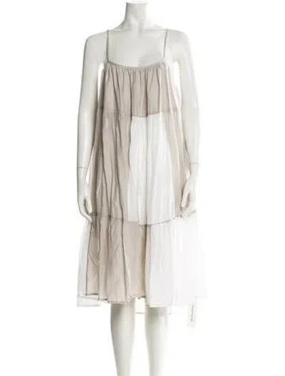 Pre-owned Merlette Square Neckline Midi Length Dress In Neutral