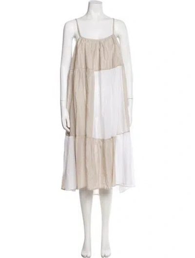 Pre-owned Merlette Square Neckline Midi Length Dress In Neutral