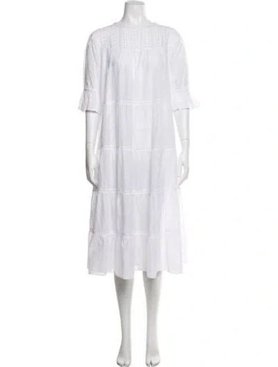 Pre-owned Merlette Square Neckline Midi Length Dress In White