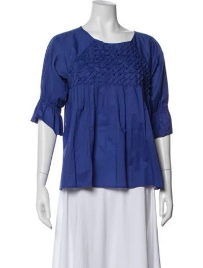 Pre-owned Merlette Square Neckline Three-quarter Sleeve Blouse In Blue