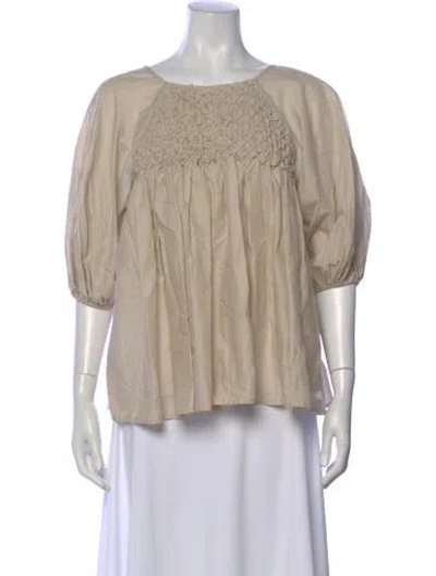 Pre-owned Merlette Square Neckline Three-quarter Sleeve Blouse In Neutral