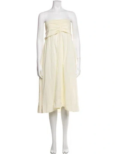 Pre-owned Merlette Strapless Midi Length Dress W/ Tags In Yellow