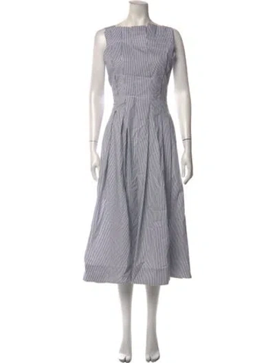 Pre-owned Merlette Striped Midi Length Dress In White