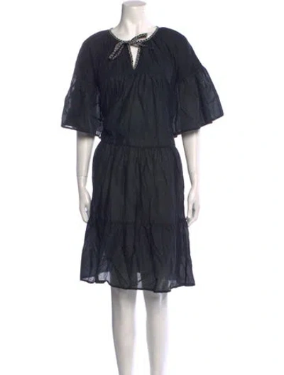 Pre-owned Merlette Tie Neck Knee-length Dress In Blue