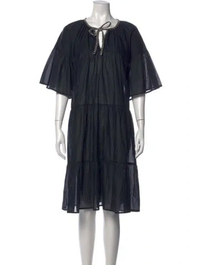 Pre-owned Merlette Tie Neck Knee-length Dress In Blue