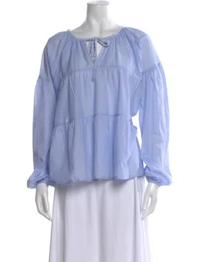 Pre-owned Merlette Tie Neck Long Sleeve Blouse In Blue