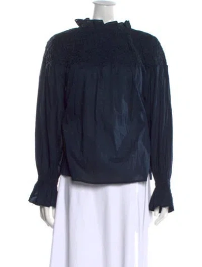 Pre-owned Merlette Tie Neck Long Sleeve Blouse In Blue