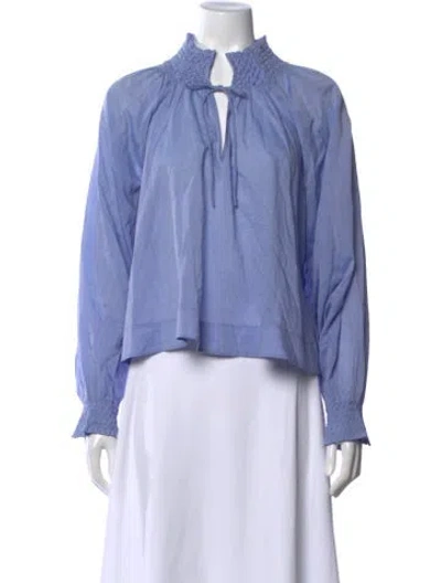 Pre-owned Merlette Tie Neck Long Sleeve Blouse In Blue