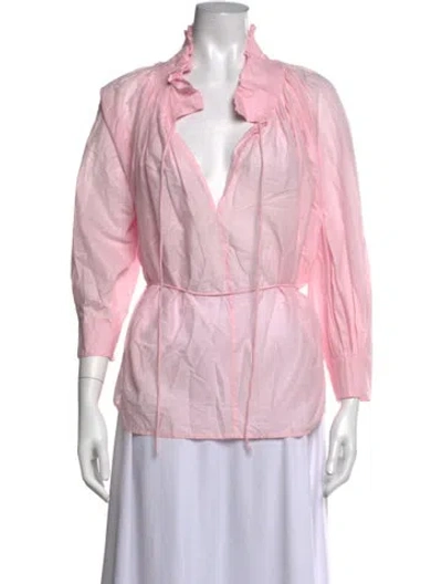 Pre-owned Merlette Tie Neck Long Sleeve Blouse In Pink