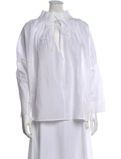Pre-owned Merlette Tie Neck Long Sleeve Blouse In White