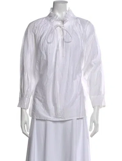 Pre-owned Merlette Tie Neck Long Sleeve Blouse In White