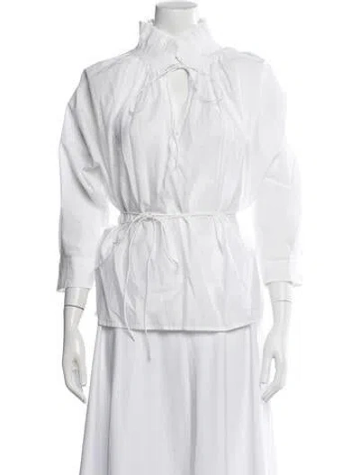 Pre-owned Merlette Tie Neck Long Sleeve Blouse In White