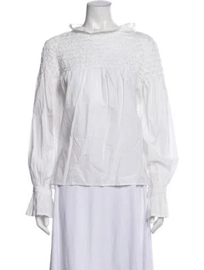 Pre-owned Merlette Tie Neck Long Sleeve Blouse In White