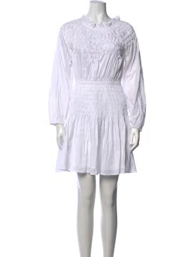 Pre-owned Merlette Tie Neck Mini Dress In White