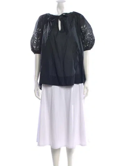 Pre-owned Merlette Tie Neck Short Sleeve Blouse In Black