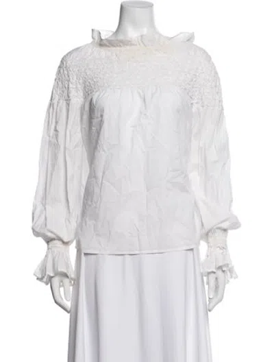 Pre-owned Merlette Turtleneck Long Sleeve Blouse In White