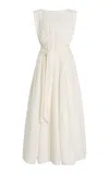 Merlette Verena Topstitched Linen Midi Dress In Off-white