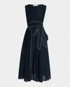 Merlette Verena Topstitched Linen Midi Dress In Blue