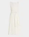 Merlette Verena Topstitched Linen Midi Dress In White