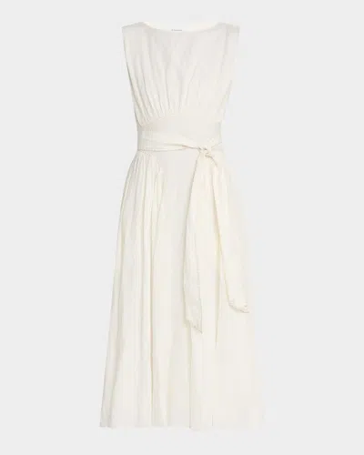 Merlette Verena Topstitched Linen Midi Dress In White