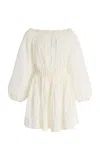 Merlette Vittoria Smocked Linen Mini Dress In White