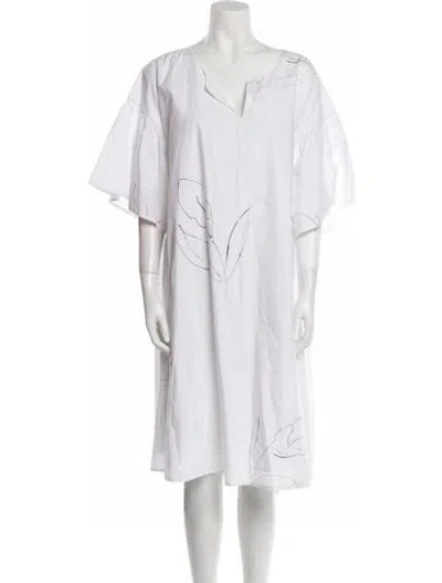 Pre-owned Merlette V-neck Knee-length Dress In White