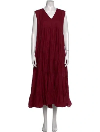 Pre-owned Merlette V-neck Long Dress In Burgundy
