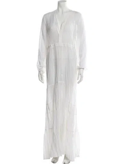 Pre-owned Merlette V-neck Long Dress In White