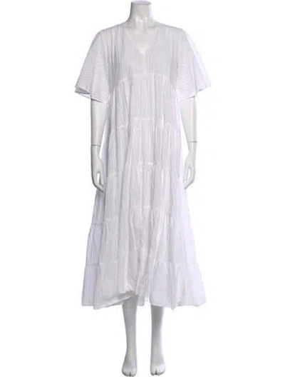 Pre-owned Merlette V-neck Long Dress In White