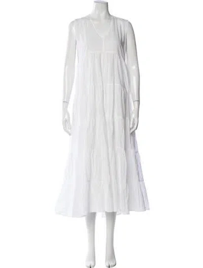 Pre-owned Merlette V-neck Long Dress In White